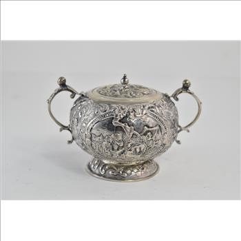 Sterling Silver Ornate Dutch Repousse Antique Sugar Bowl