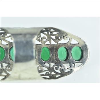 Sterling Silver Ornate Emerald Filigree Scroll Finger Guard Ring, Size 8.25