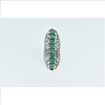 Sterling Silver Ornate Emerald Filigree Scroll Finger Guard Ring, Size 8.25