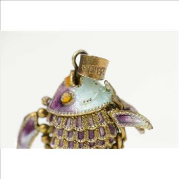 Sterling Silver Ornate Enamel Articulated Fish Statement Charm/Pendant