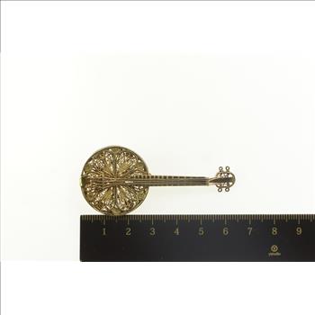 Sterling Silver Ornate Filigree Domra Russian String Instrument Pin/Brooch