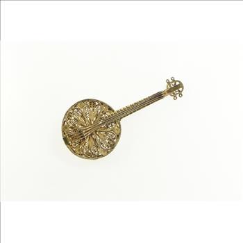 Sterling Silver Ornate Filigree Domra Russian String Instrument Pin/Brooch