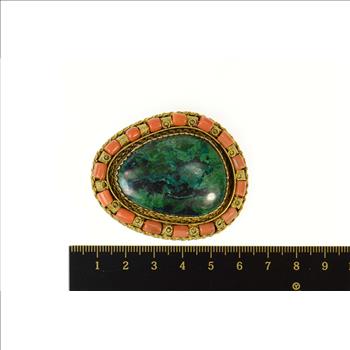 Sterling Silver Ornate Green Eilat Coral Oval Statement Pendant/Pin