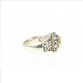 Sterling Silver Ornate Rococo Swirl Domed 14k Gold Filigree Ring, Size 9