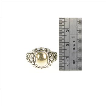 Sterling Silver Ornate Rococo Swirl Domed 14k Gold Filigree Ring, Size 9
