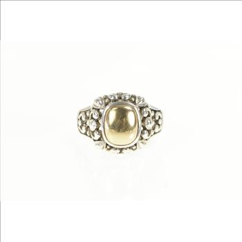 Sterling Silver Ornate Rococo Swirl Domed 14k Gold Filigree Ring, Size 9