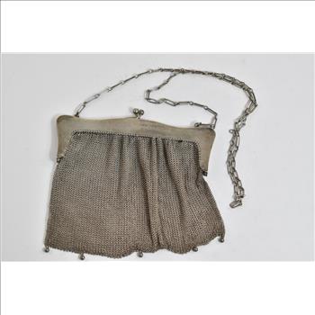 Sterling Silver Ornate Scroll Design Snake Mesh Purse Hand Bag