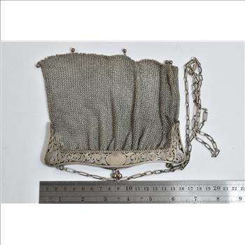 Sterling Silver Ornate Scroll Design Snake Mesh Purse Hand Bag