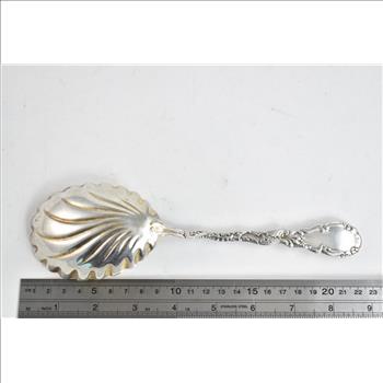 Sterling Silver Ornate Scroll Design Vintage Scalloped Spoon
