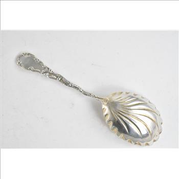 Sterling Silver Ornate Scroll Design Vintage Scalloped Spoon