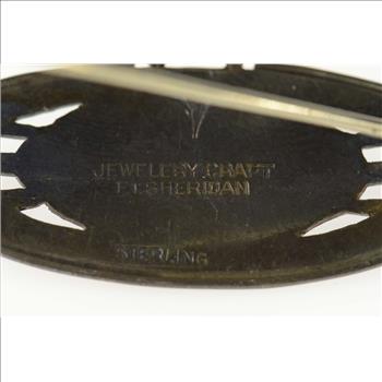 Sterling Silver Ornate Turquoise Marquise FT Sheridan Pin/Brooch