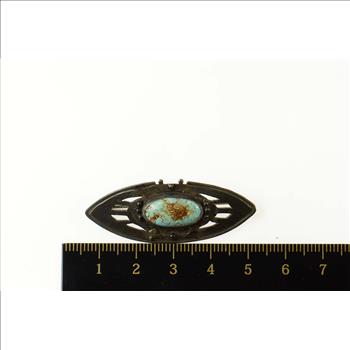 Sterling Silver Ornate Turquoise Marquise FT Sheridan Pin/Brooch