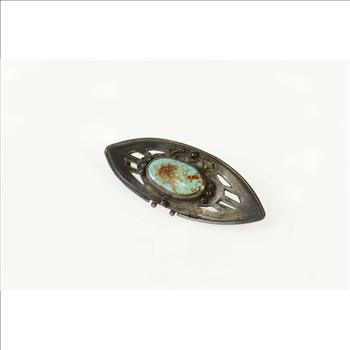 Sterling Silver Ornate Turquoise Marquise FT Sheridan Pin/Brooch