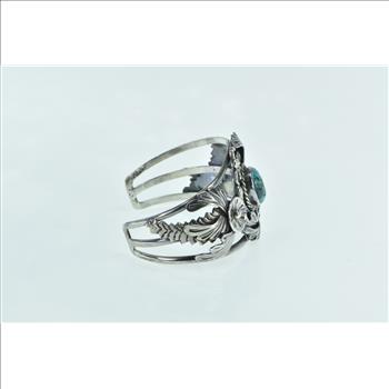 Sterling Silver Ornate Turquoise Southwestern Feather Cuff Bracelet 6.75