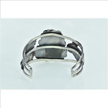 Sterling Silver Ornate Turquoise Southwestern Feather Cuff Bracelet 6.75