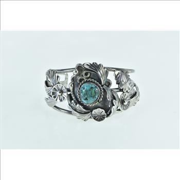 Sterling Silver Ornate Turquoise Southwestern Feather Cuff Bracelet 6.75