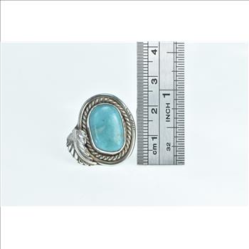 Sterling Silver Ornate Turquoise Southwestern Leaf Feather Ring, Size 6.25