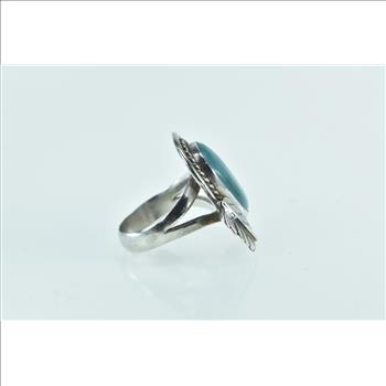 Sterling Silver Ornate Turquoise Southwestern Leaf Feather Ring, Size 6.25
