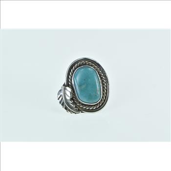 Sterling Silver Ornate Turquoise Southwestern Leaf Feather Ring, Size 6.25