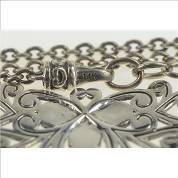 Sterling Silver Ornate Two Tone Scroll Heart Love Symbol Necklace 18-20