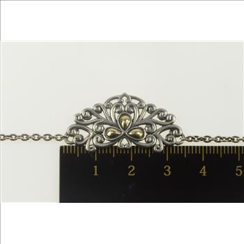 Sterling Silver Ornate Two Tone Scroll Heart Love Symbol Necklace 18-20