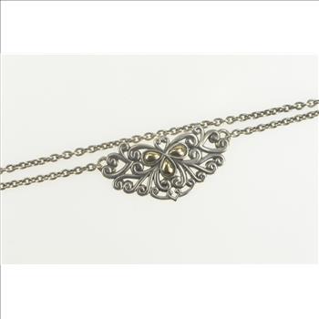 Sterling Silver Ornate Two Tone Scroll Heart Love Symbol Necklace 18-20