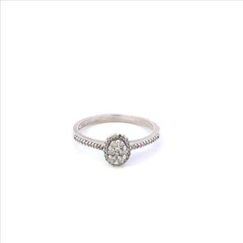 Sterling Silver Oval Diamond Cluster Halo Promise Ring, Size 8