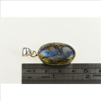 Sterling Silver Oval Labradorite Cabochon Statement Pendant