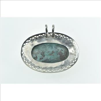 Sterling Silver Oval Malachite Cabochon Southwester Statement Pendant