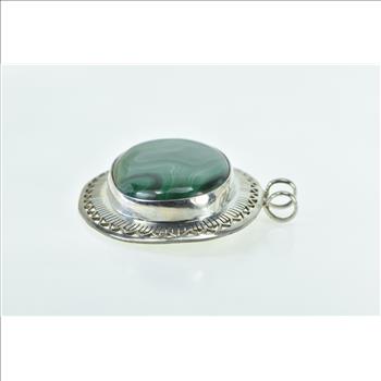 Sterling Silver Oval Malachite Cabochon Southwester Statement Pendant