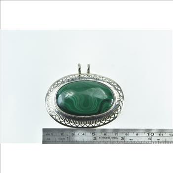 Sterling Silver Oval Malachite Cabochon Southwester Statement Pendant