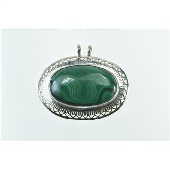 Sterling Silver Oval Malachite Cabochon Southwester Statement Pendant