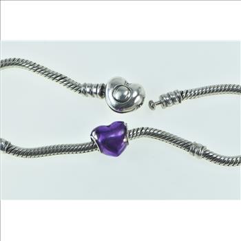 Sterling Silver Pandora Classic Moments Heart Charm Chain Bracelet 7.75