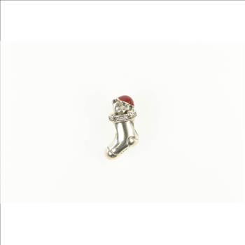 Sterling Silver Pandora Retired Christmas Stocking Enamel CZ Charm/Pendant