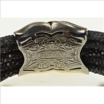 Sterling Silver Pave Black Diamond Knot Layered Band Bracelet 6.5