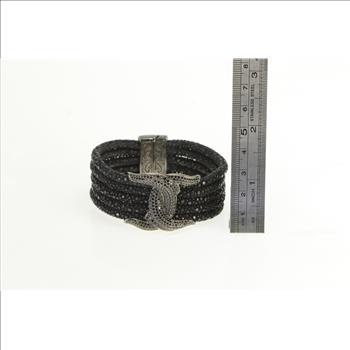 Sterling Silver Pave Black Diamond Knot Layered Band Bracelet 6.5