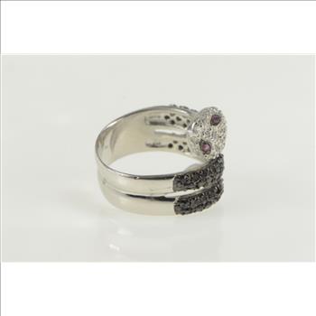 Sterling Silver Pave Black & White CZ Snake Serpent Snake Ring, Size 8.5