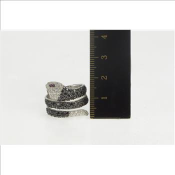 Sterling Silver Pave Black & White CZ Snake Serpent Snake Ring, Size 8.5