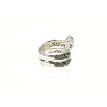 Sterling Silver Pave Black White CZ Syn. Ruby Snake Serpent Ring, Size 5.75