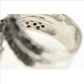 Sterling Silver Pave Black White CZ Syn. Ruby Snake Serpent Ring, Size 5.75