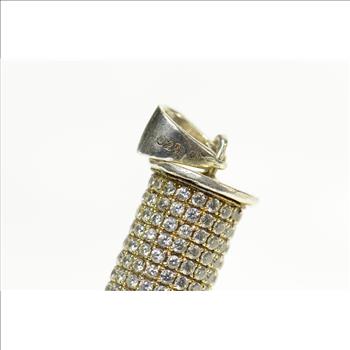 Sterling Silver Pave Cubic Zirconia Encrusted 3D Bullet Charm/Pendant