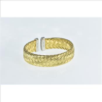 Sterling Silver Pave CZ Encrusted Woven Braid Cuff Bracelet 6.75