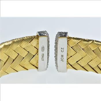 Sterling Silver Pave CZ Encrusted Woven Braid Cuff Bracelet 6.75