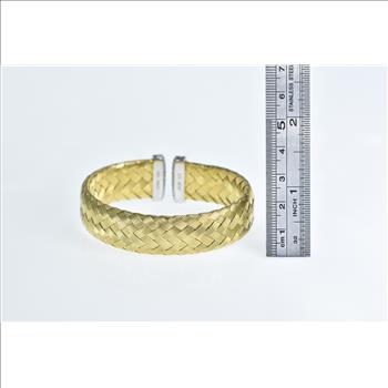 Sterling Silver Pave CZ Encrusted Woven Braid Cuff Bracelet 6.75