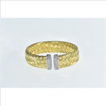 Sterling Silver Pave CZ Encrusted Woven Braid Cuff Bracelet 6.75