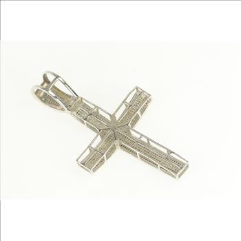 Sterling Silver Pave Diamond Encrusted Cross Pendant