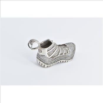 Sterling Silver Pave Encrusted Running Shoe CZ Track Pendant