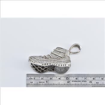 Sterling Silver Pave Encrusted Running Shoe CZ Track Pendant