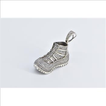 Sterling Silver Pave Encrusted Running Shoe CZ Track Pendant
