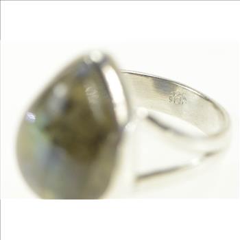 Sterling Silver Pear Labradorite Cabochon Bezel Statement Ring, Size 6